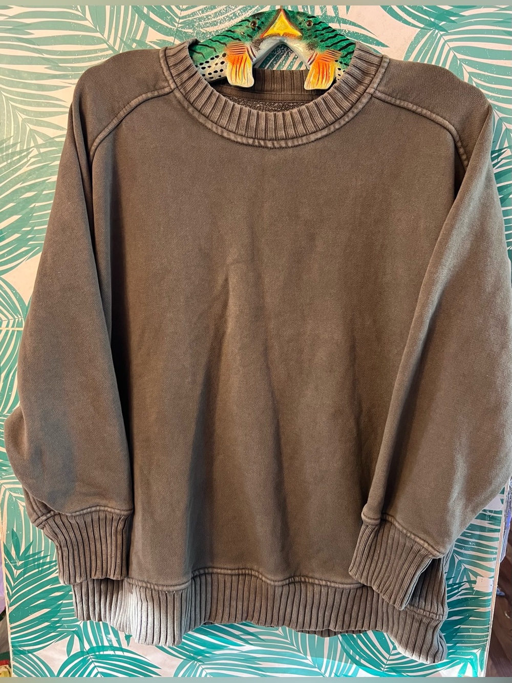 Aerie down to earth Crew Sweatshirt in Olive w/ ribbed cuffs & hems sz XS
